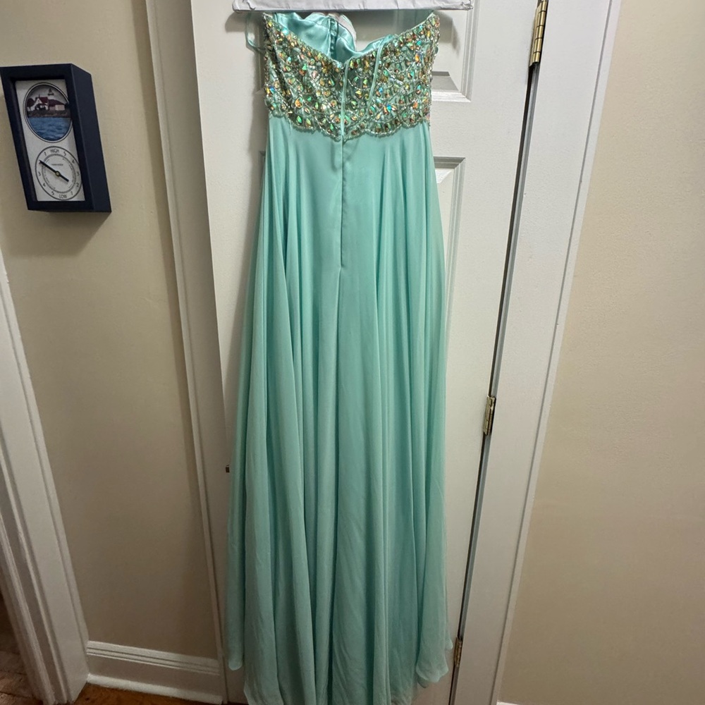 Mori Lee Aqua Satin Dress